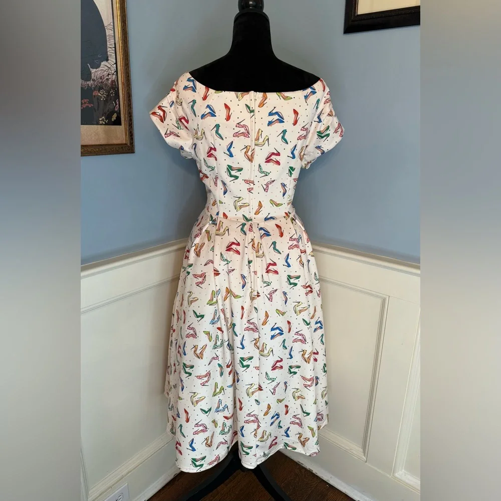 Dolly & Dotty 1950s Cream & Multicolor Heels Lily Swing Dress NWT Sz 10 - Picture 5 of 8